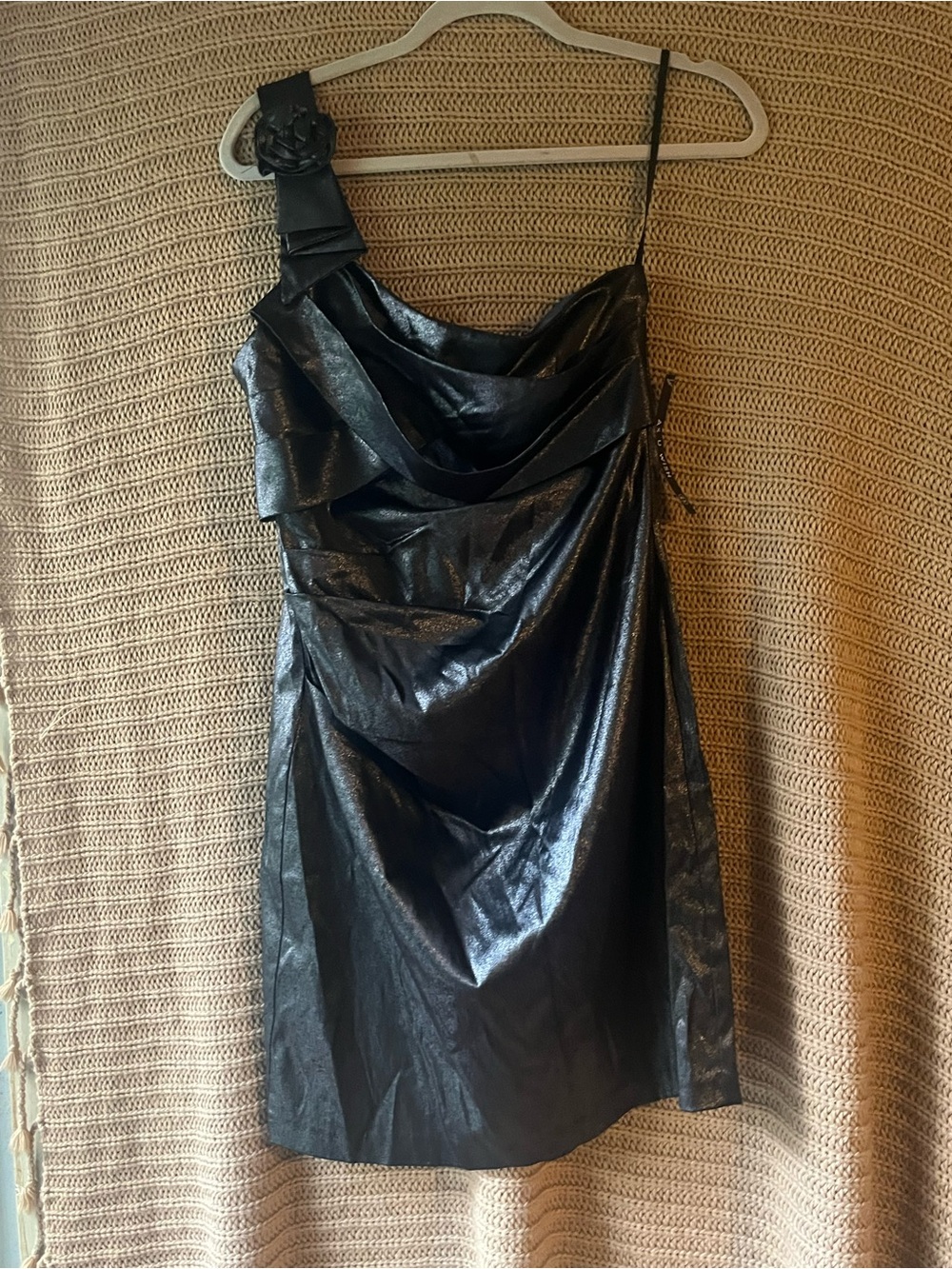As U Wish Black One-Shoulder Shimmer Cocktail Dress